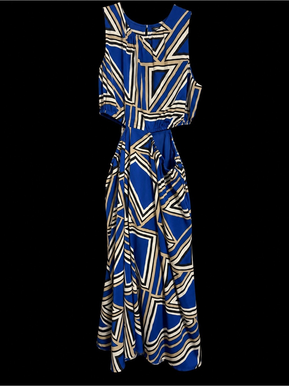 Banana Republic Blue Geometric Maxi Dress with Cream and Black Accents
